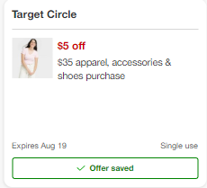 $5 off $35 Kids’ Clothing and Shoes Target Circle Offer + Deal Ideas!