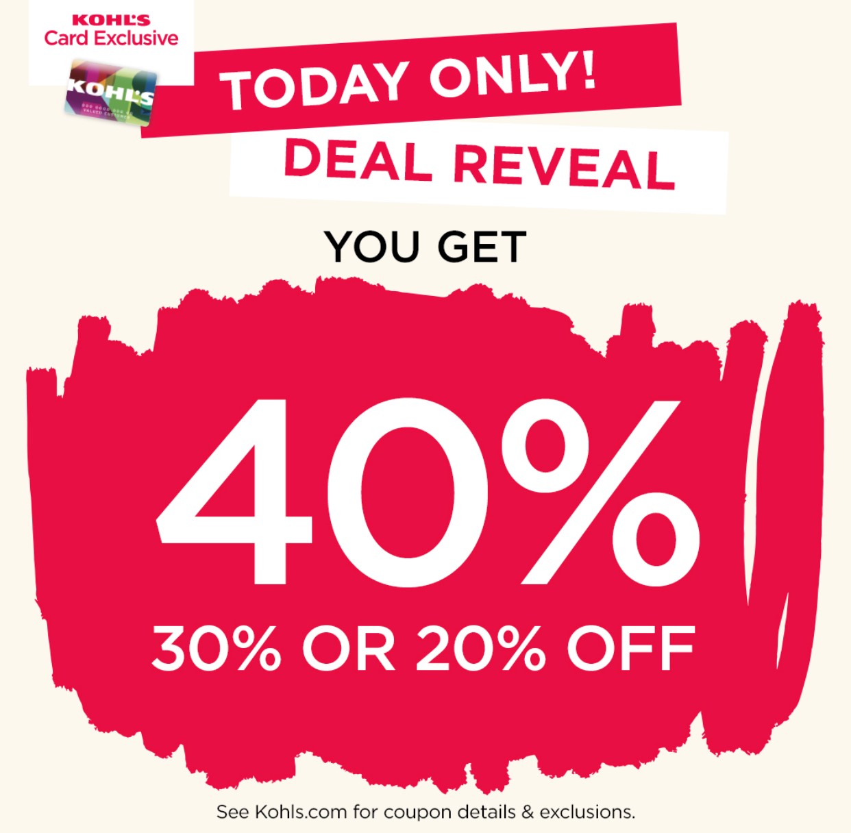 <div>Up to 40% Off Kohl’s Mystery Coupon! Cheap Backpacks, Sweaters, Jeans & MORE!</div>