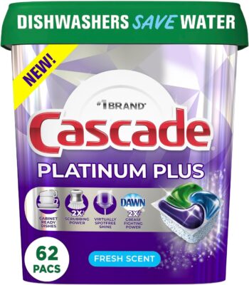 Cascade Platinum Plus ActionPacs Dishwasher Detergent Pods, Fresh, 62 Ct Only $15.30