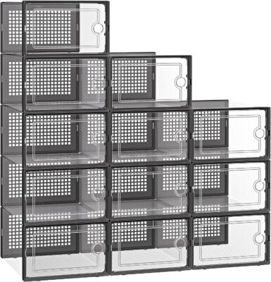 12-Pack Kuject Drop Front Clear Stackable Shoe Organizer Bins with Lids Only $24.04