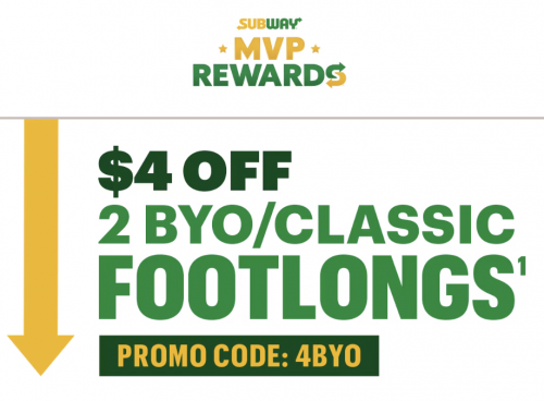 SUBWAY Restaurants Canada Promotions: Save $4 on Select Footlongs +$0 Delivery Fee + More