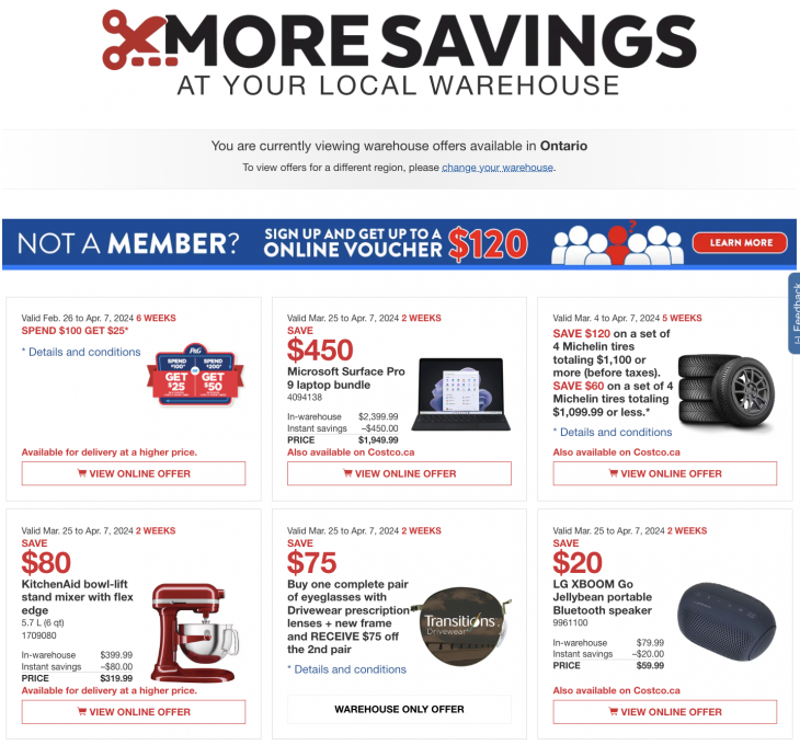 Costco Canada Coupons/Flyers Deals at All Costco Wholesale Warehouses in Canada, Until April 7