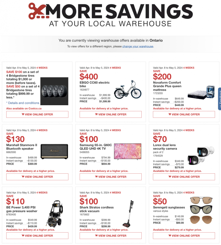 Costco Canada Coupons/Flyers Deals at All Costco Wholesale Warehouses in Canada, Until May 5