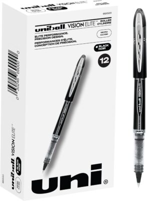 uniball Vision Elite Rollerball Pens with 0.5mm Fine Point Micro Tip, Black, 12 Count Only $11.96